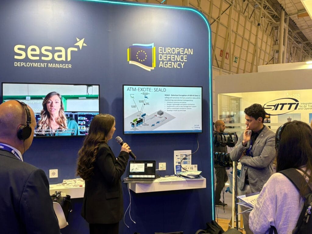 The ATM-EXCITE project team delivering a presentation on secure and interoperable European airspace management at Airspace World 2025.