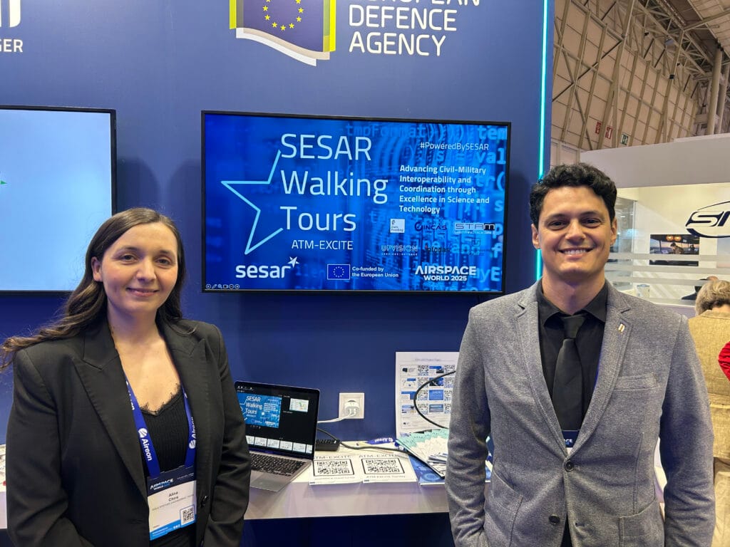 ATM-EXCITE team presenting at Airspace World 2025 in Lisbon, showcasing innovations in civil-military coordination and air traffic management cybersecurity.