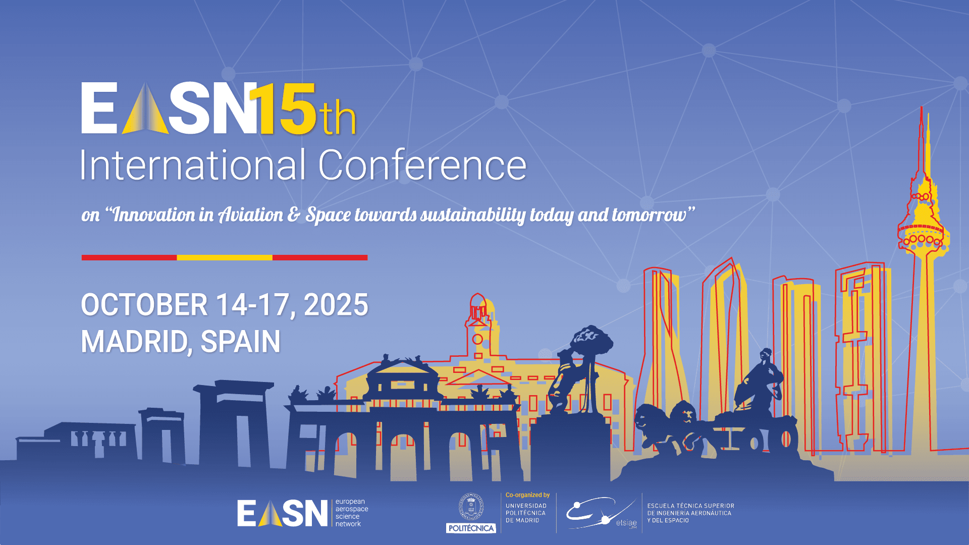 Banner image highlighting the ATM-EXCITE at EASN 2025 participation, featuring the conference venue and team in Madrid.